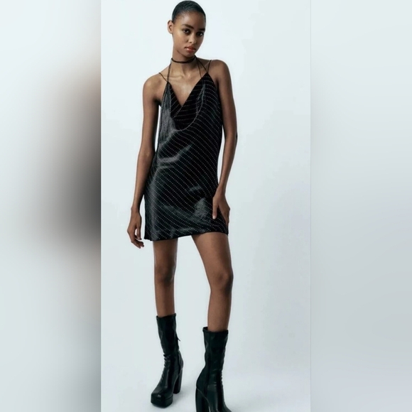 Zara Mini Waterfall Open Back Cocktail Party Dress Black Crystal size M - Picture 4 of 16